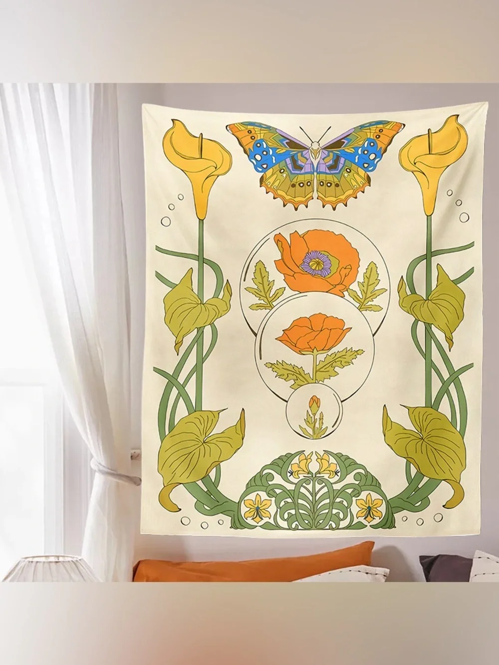Bohemian Vintage Botanical Butterfly Tapestry Wall Decor